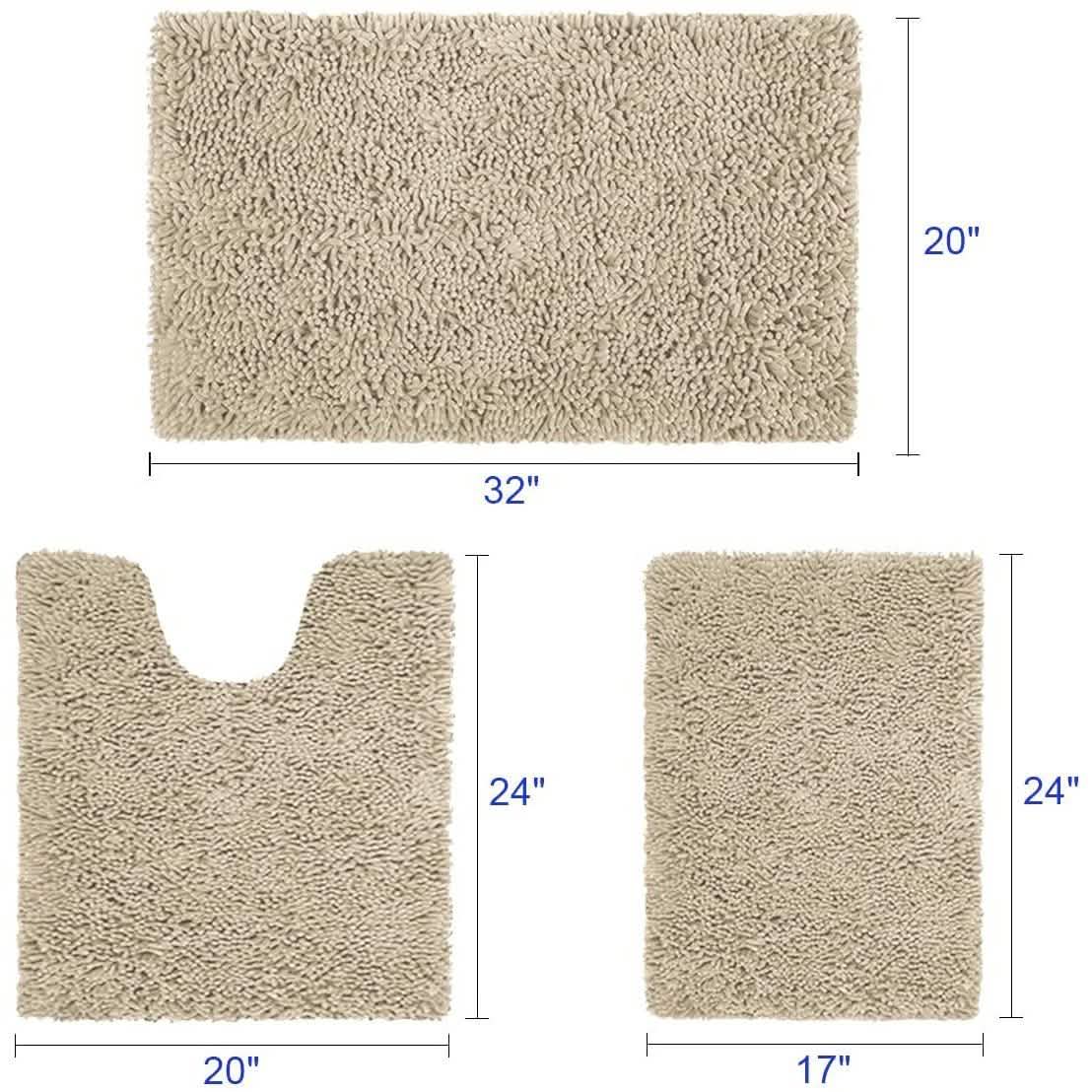 Ensemble 3 Pièces : Tapis de Salle de Bain Ultra Doux, Antidérapant et en Chenille Absorbante