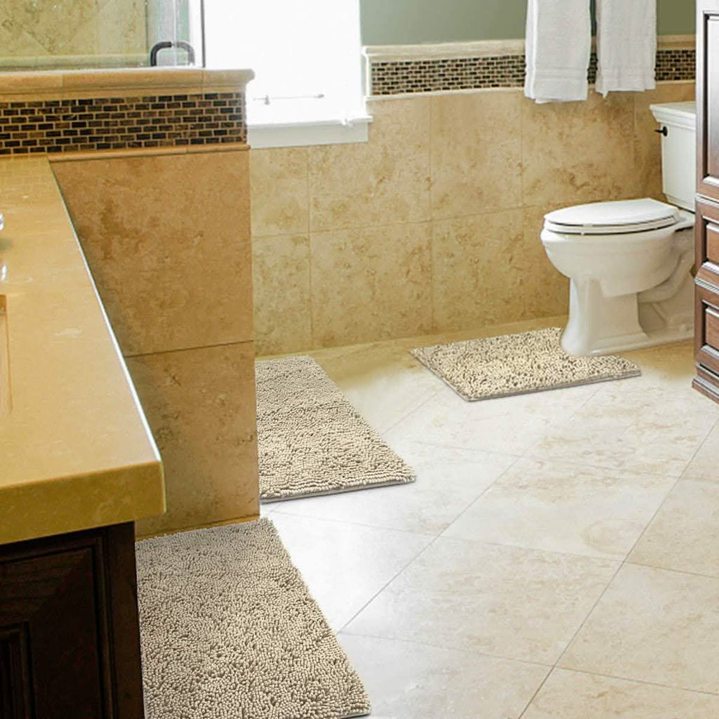 Ensemble 3 Pièces : Tapis de Salle de Bain Ultra Doux, Antidérapant et en Chenille Absorbante