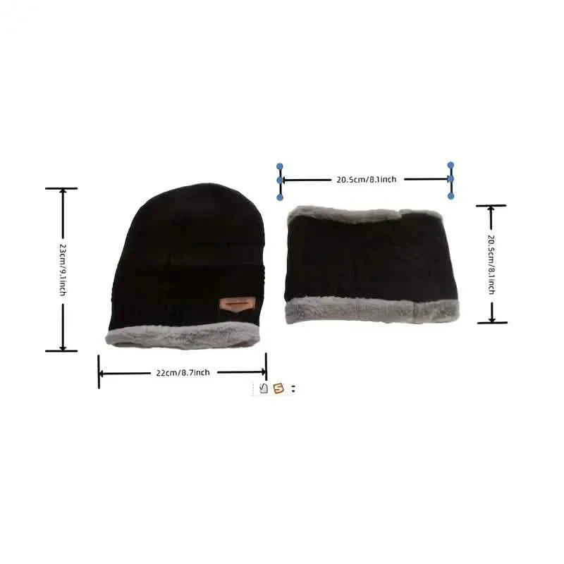 Ensemble de 3 pièces : bonnets en tricot noir, cache-cou d'hiver, gants élastiques