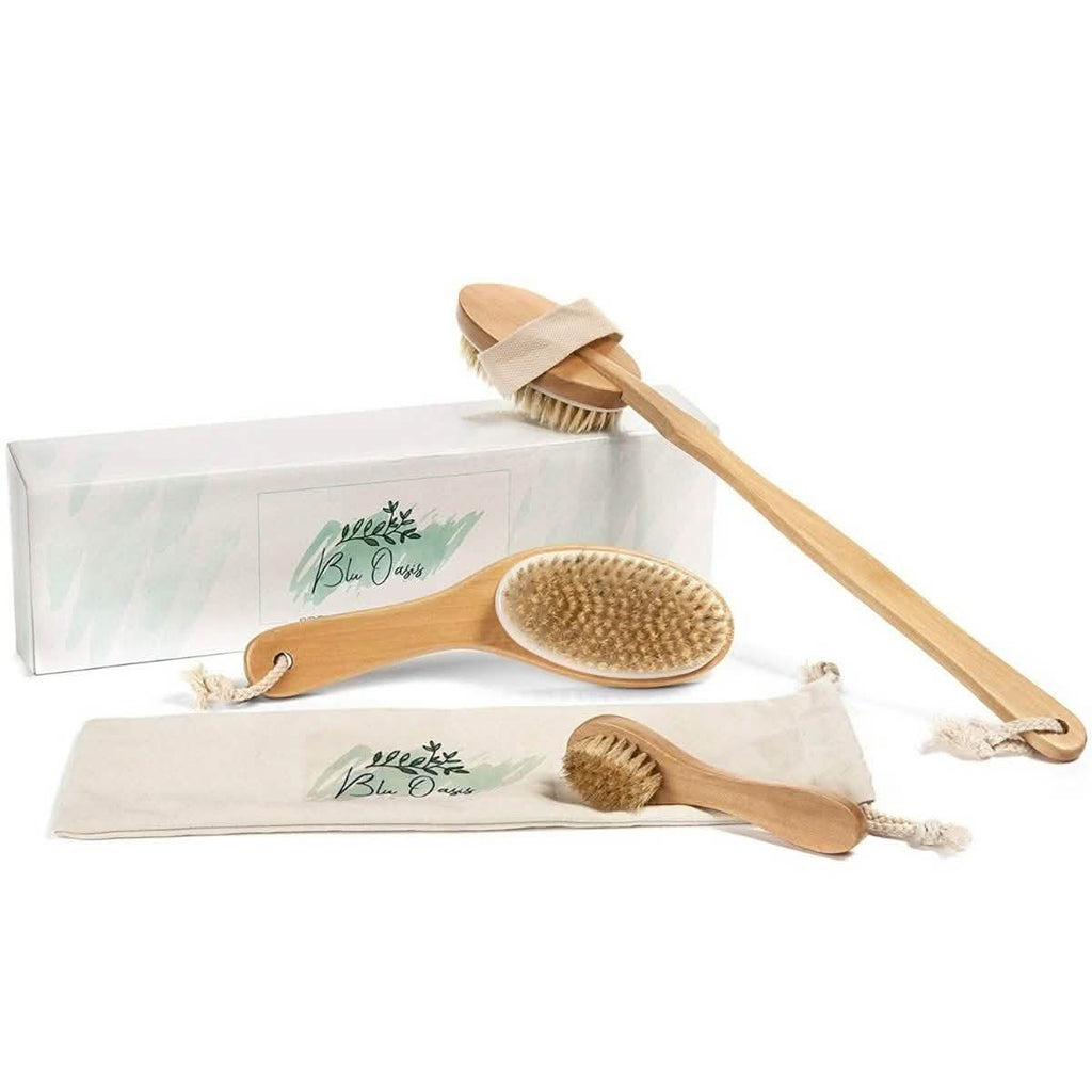 Ensemble 3 pièces : Brosses sèches Blu Oasis Premium avec sac de voyage