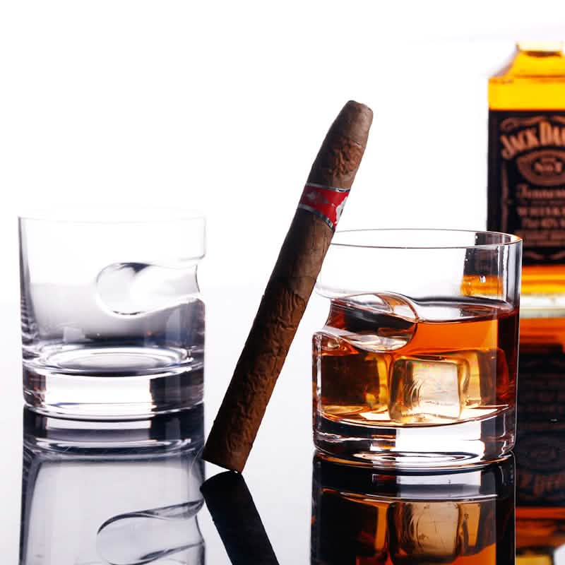 Ensemble 3 pièces : Verres à whisky avec support à cigare et coupe-cigare