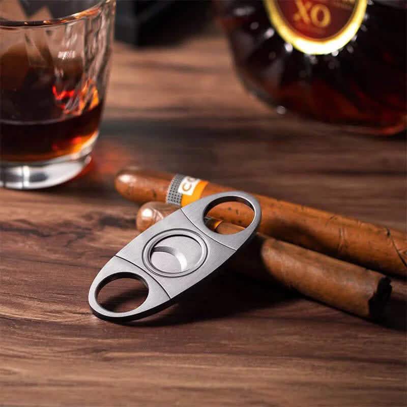 Ensemble 3 pièces : Verres à whisky avec support à cigare et coupe-cigare