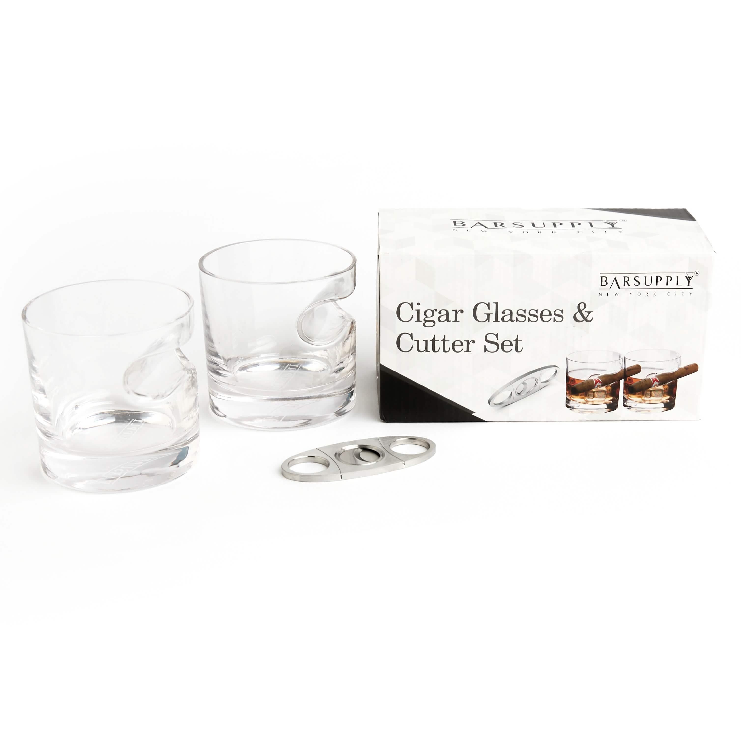 Ensemble 3 pièces : Verres à whisky avec support à cigare et coupe-cigare