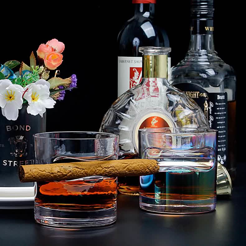 Ensemble 3 pièces : Verres à whisky avec support à cigare et coupe-cigare