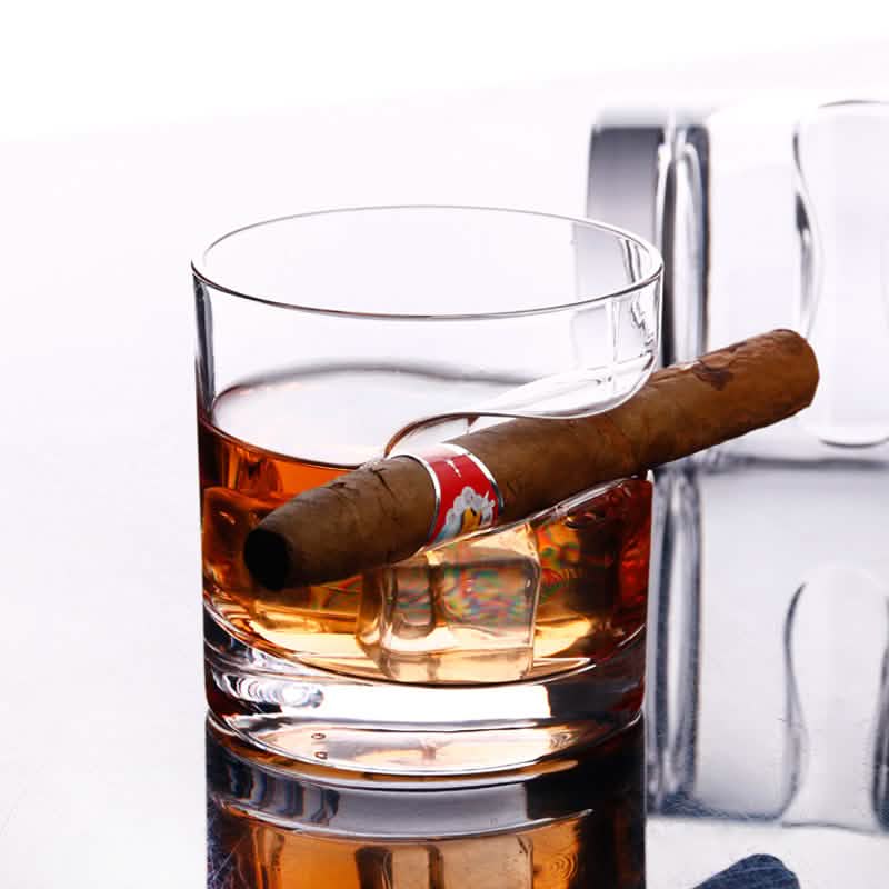 Ensemble 3 pièces : Verres à whisky avec support à cigare et coupe-cigare