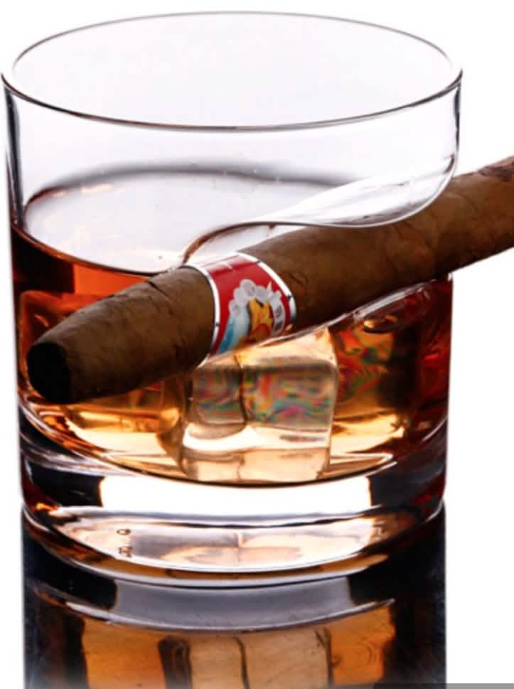 Ensemble 3 pièces : Verres à whisky avec support à cigare et coupe-cigare