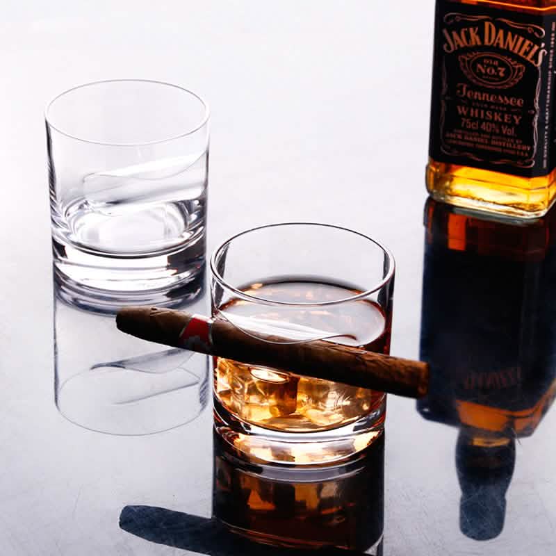 Ensemble 3 pièces : Verres à whisky avec support à cigare et coupe-cigare