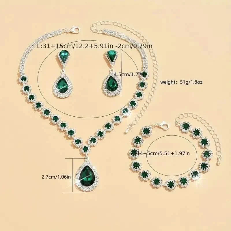 Ensemble 3 pièces : Parure de bijoux de mariée élégante – Combo boucles d'oreilles, collier et bracelet incrustés de strass