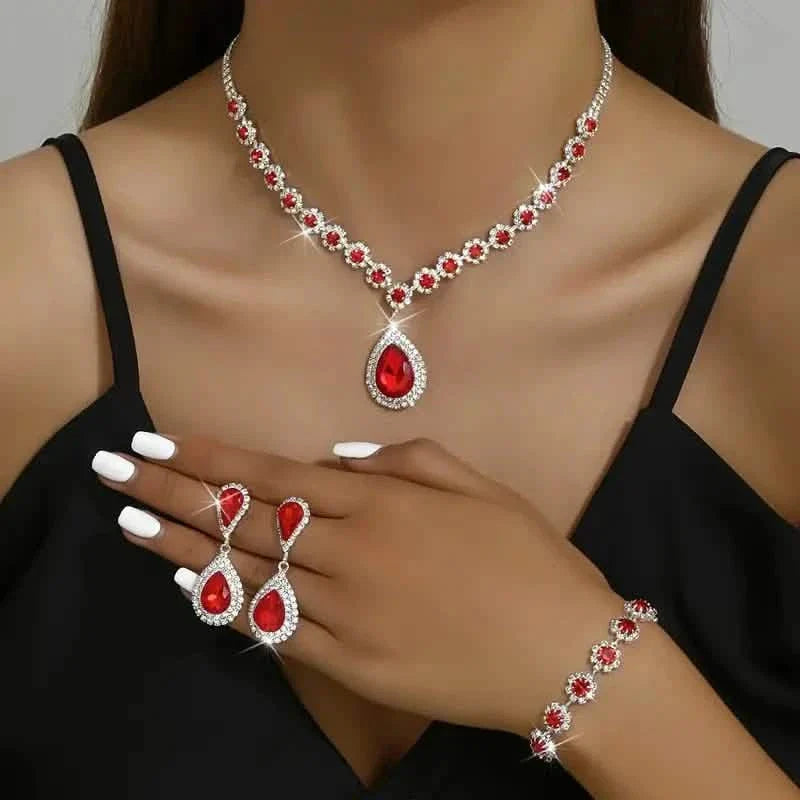 Ensemble 3 pièces : Parure de bijoux de mariée élégante – Combo boucles d'oreilles, collier et bracelet incrustés de strass