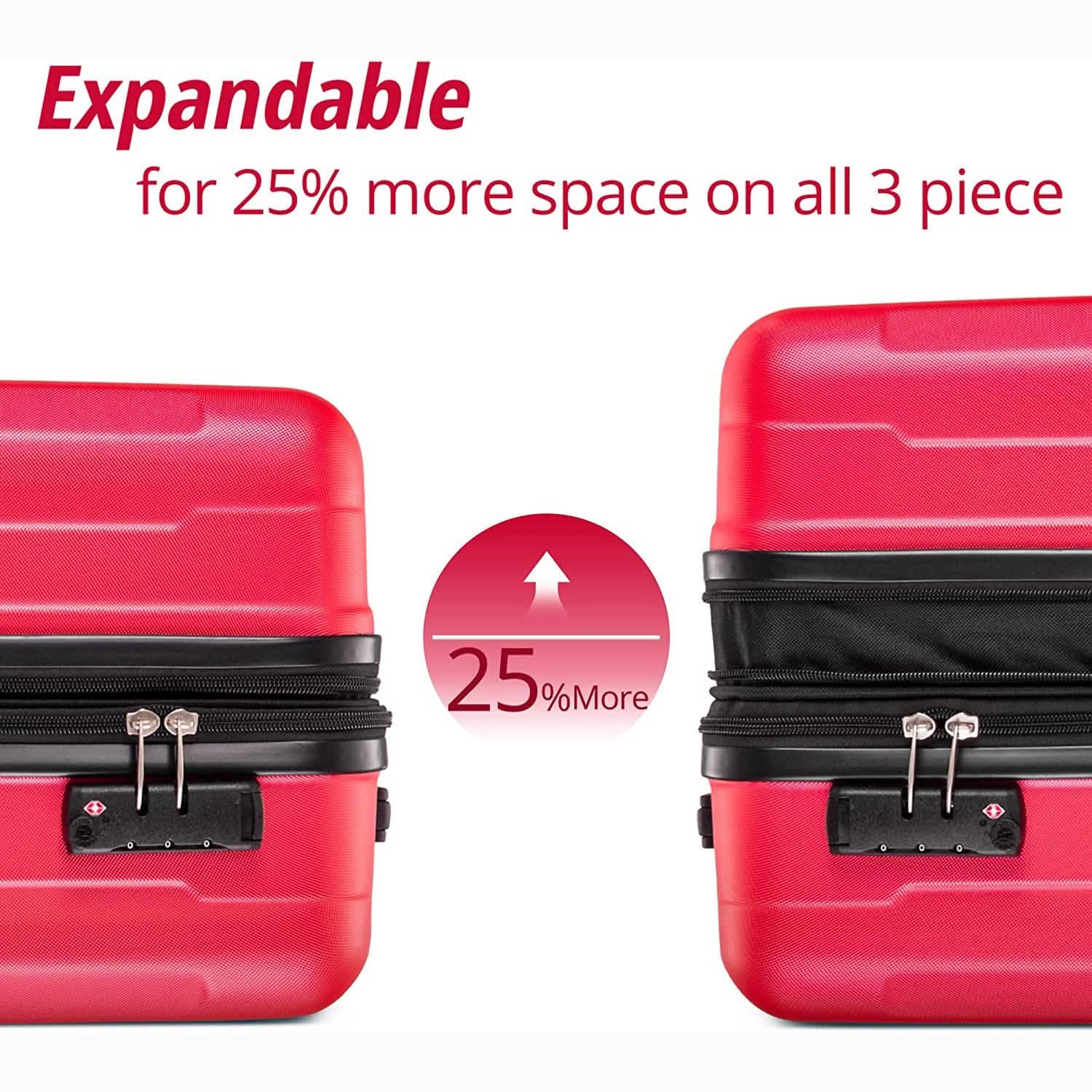 Ensemble de 3 valises rigides légères avec roulettes multidirectionnelles et cadenas TSA