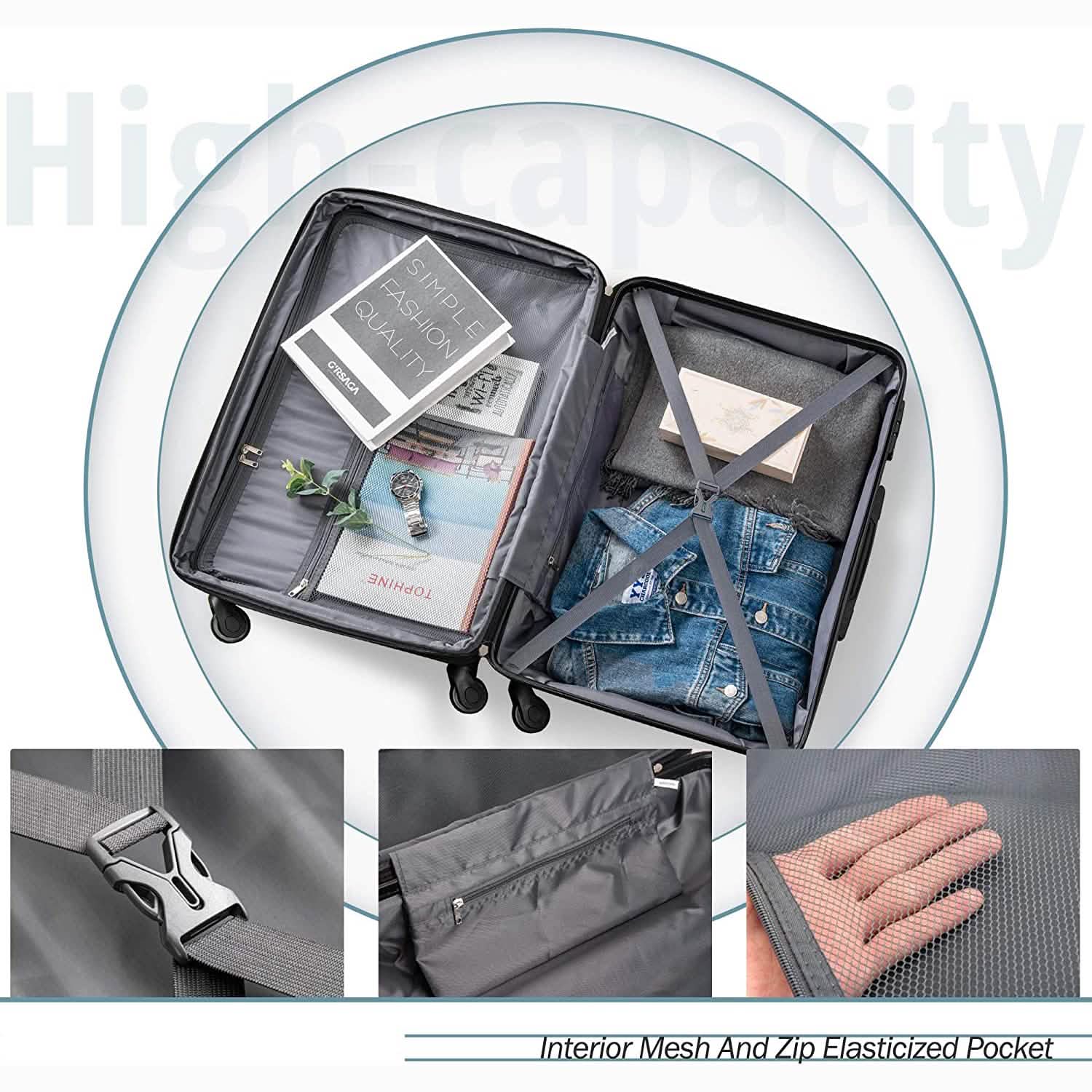 Ensemble de 3 valises rigides légères avec roulettes multidirectionnelles et cadenas TSA
