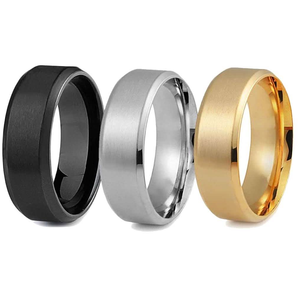 Ensemble 3 pièces : Bague de mariage confort en acier inoxydable pour homme