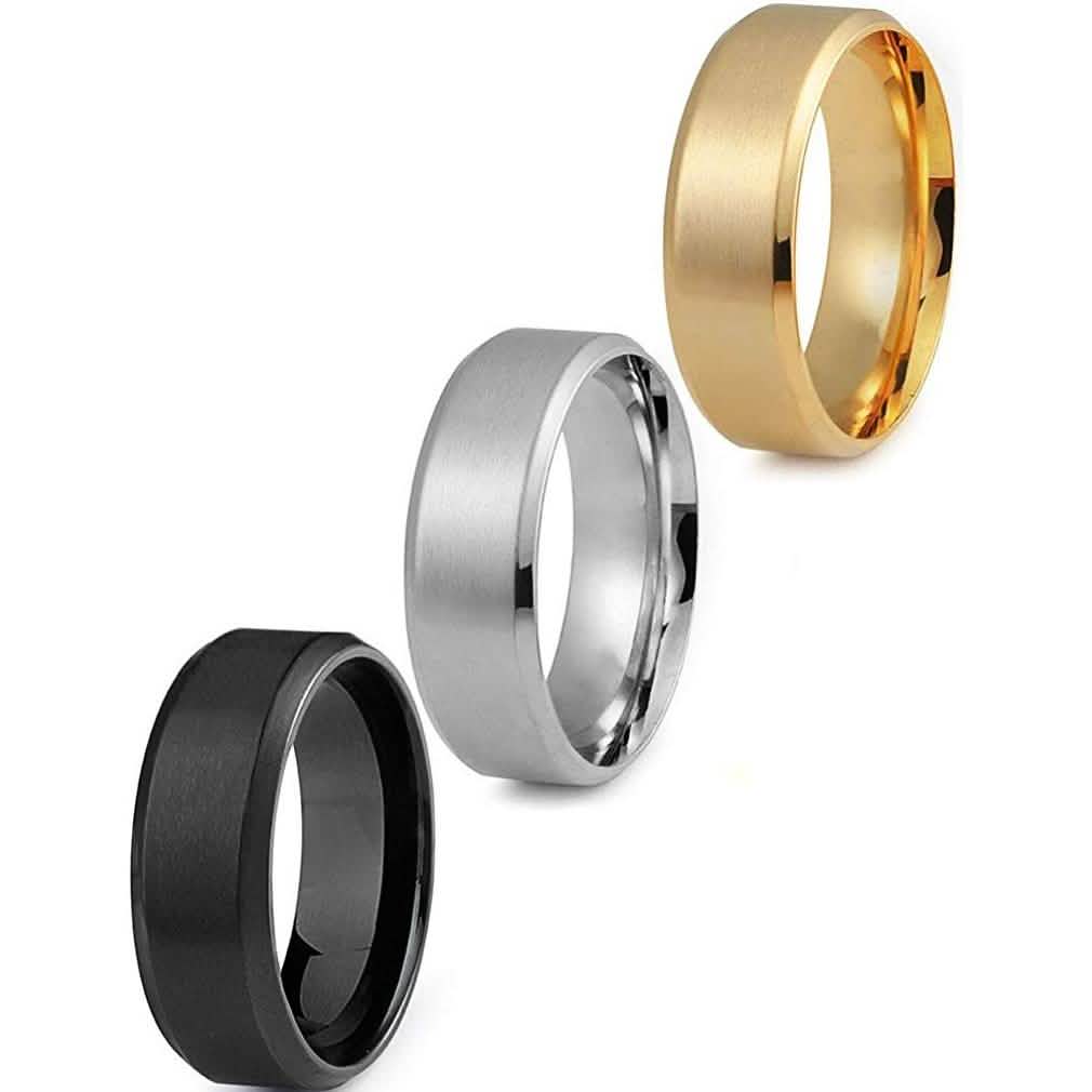 Ensemble 3 pièces : Bague de mariage confort en acier inoxydable pour homme