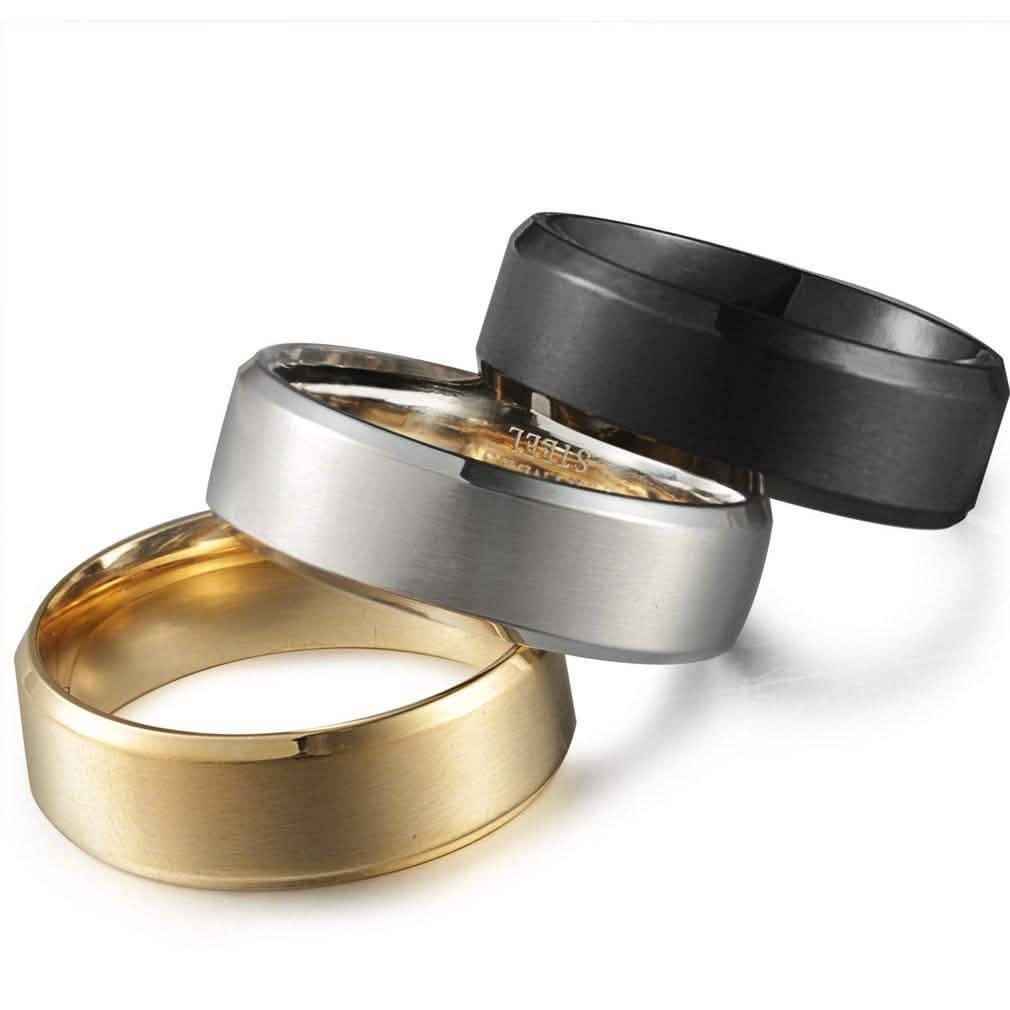 Ensemble 3 pièces : Bague de mariage confort en acier inoxydable pour homme