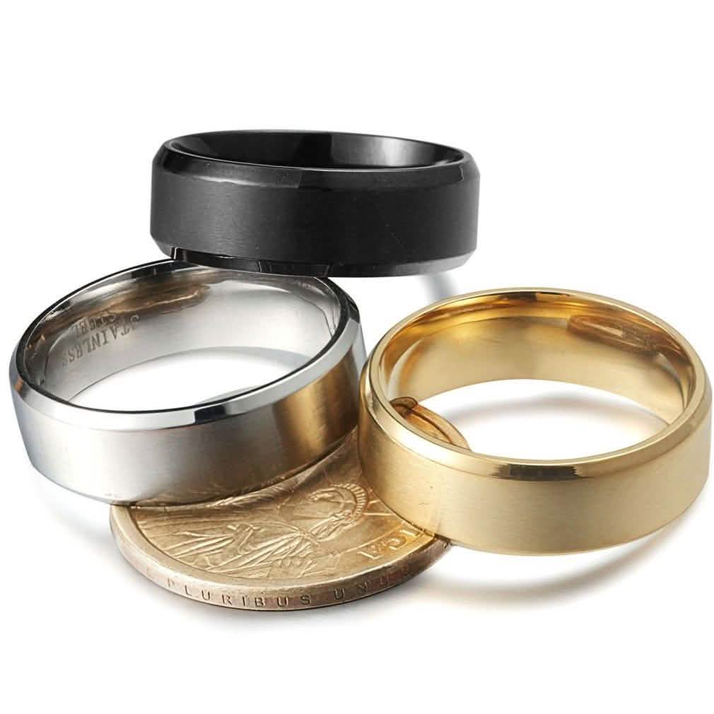 Ensemble 3 pièces : Bague de mariage confort en acier inoxydable pour homme