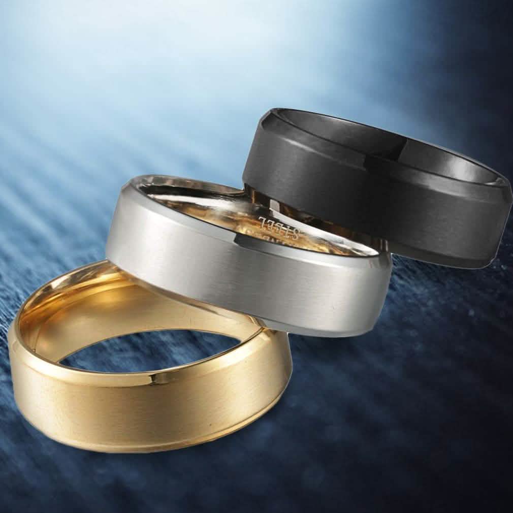 Ensemble 3 pièces : Bague de mariage confort en acier inoxydable pour homme