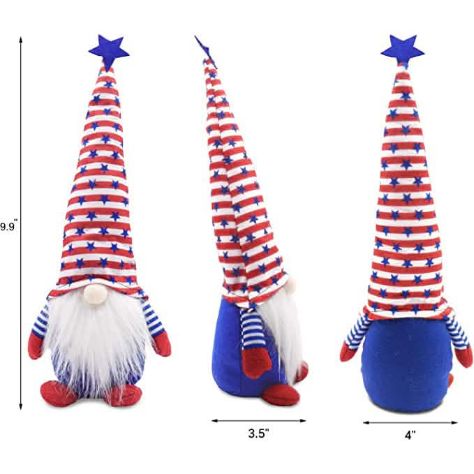 Ensemble de 3 statuettes en peluche de gnomes patriotiques