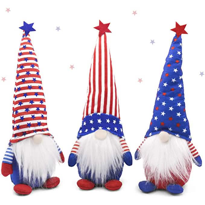 Ensemble de 3 statuettes en peluche de gnomes patriotiques