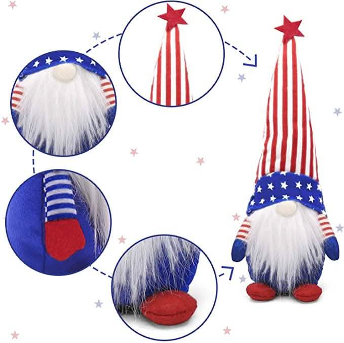 Ensemble de 3 statuettes en peluche de gnomes patriotiques
