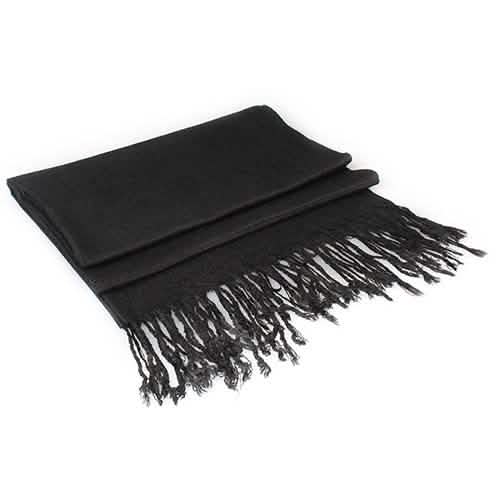 Ensemble 3 pièces : Écharpe douce en fausse soie pashmina à pampilles, couleur unie
