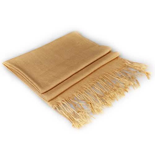 Ensemble 3 pièces : Écharpe douce en fausse soie pashmina à pampilles, couleur unie
