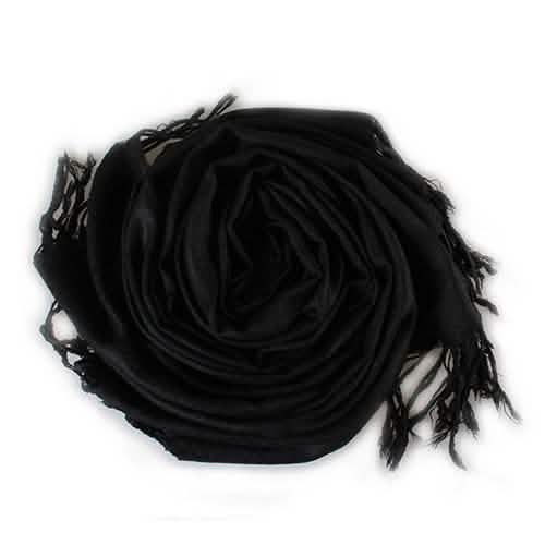 Ensemble 3 pièces : Écharpe douce en fausse soie pashmina à pampilles, couleur unie
