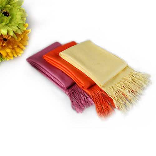 Ensemble 3 pièces : Écharpe douce en fausse soie pashmina à pampilles, couleur unie