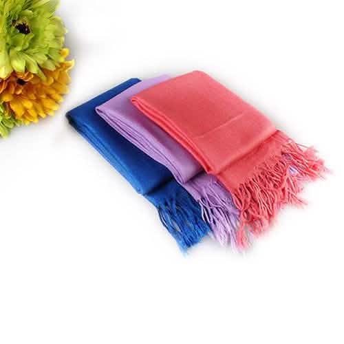 Ensemble 3 pièces : Écharpe douce en fausse soie pashmina à pampilles, couleur unie