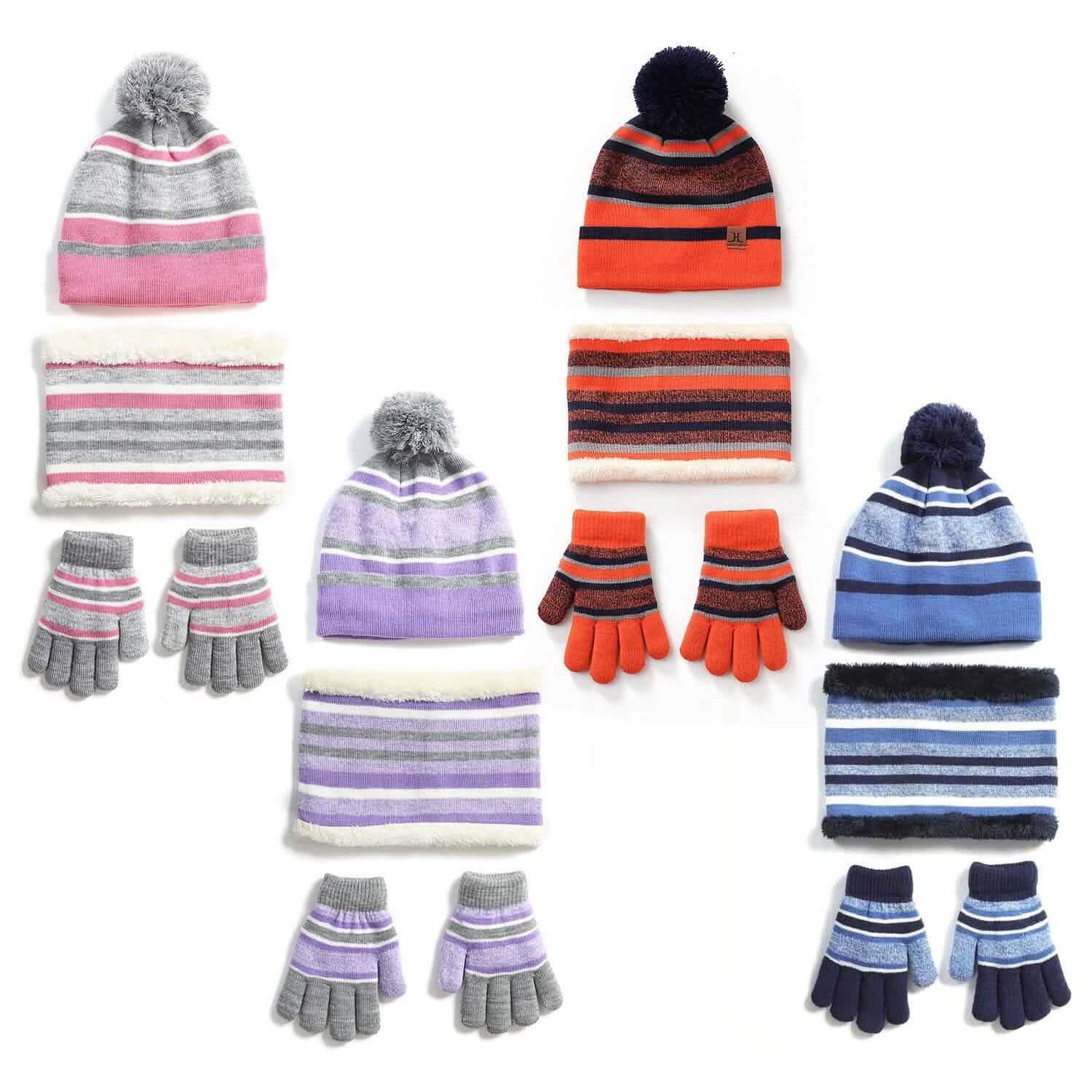 Ensemble 3 pièces : Bonnet et gants chauds en tricot d'hiver pour enfants de 4 à 7 ans