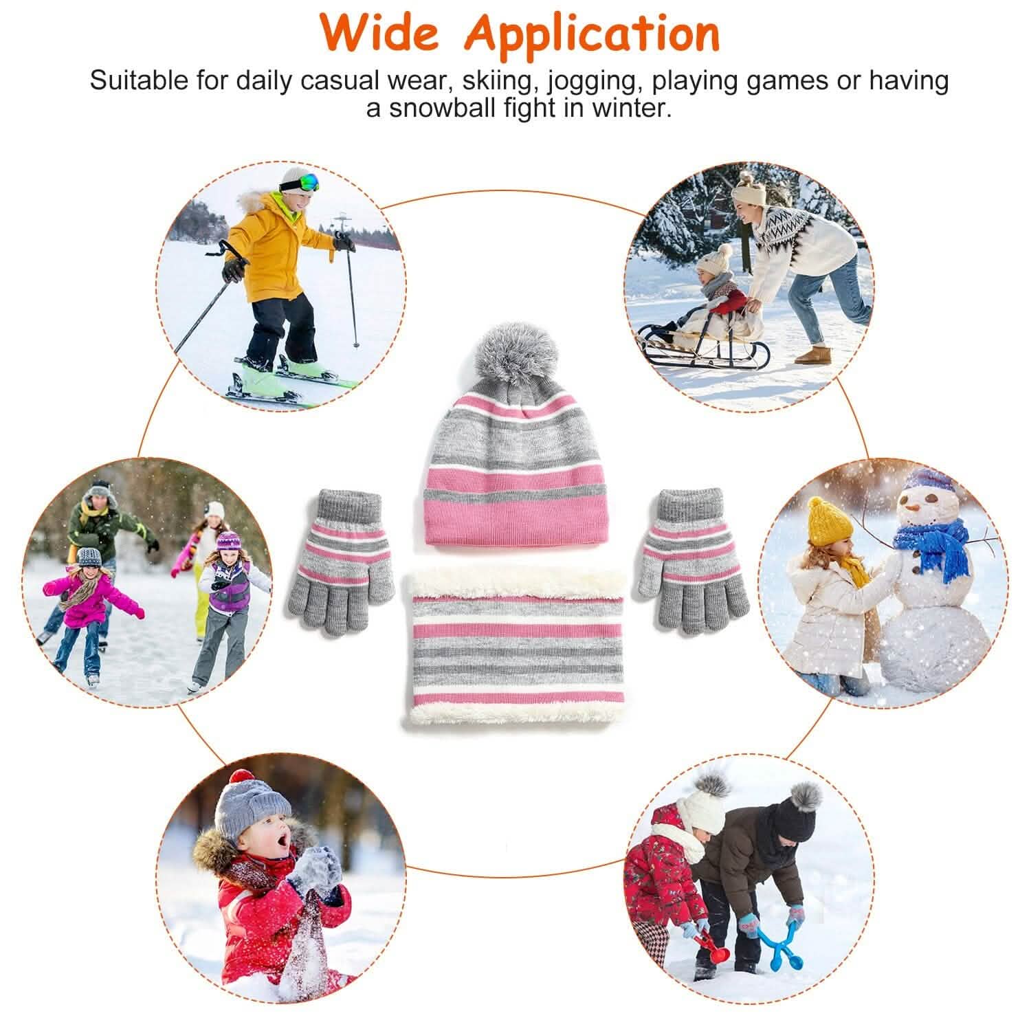 Ensemble 3 pièces : Bonnet et gants chauds en tricot d'hiver pour enfants de 4 à 7 ans