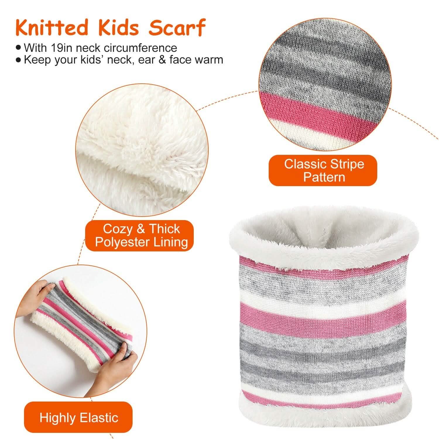 Ensemble 3 pièces : Bonnet et gants chauds en tricot d'hiver pour enfants de 4 à 7 ans