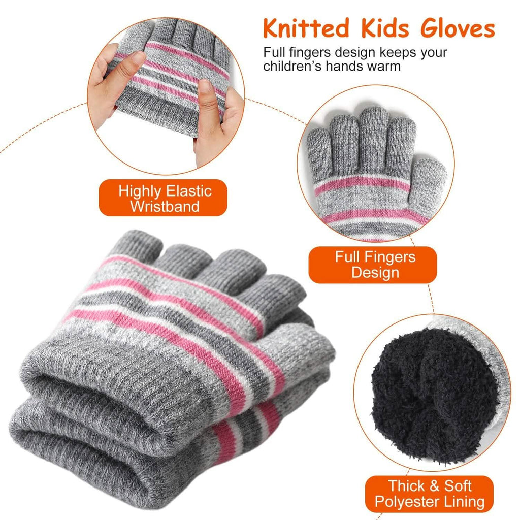 Ensemble 3 pièces : Bonnet et gants chauds en tricot d'hiver pour enfants de 4 à 7 ans