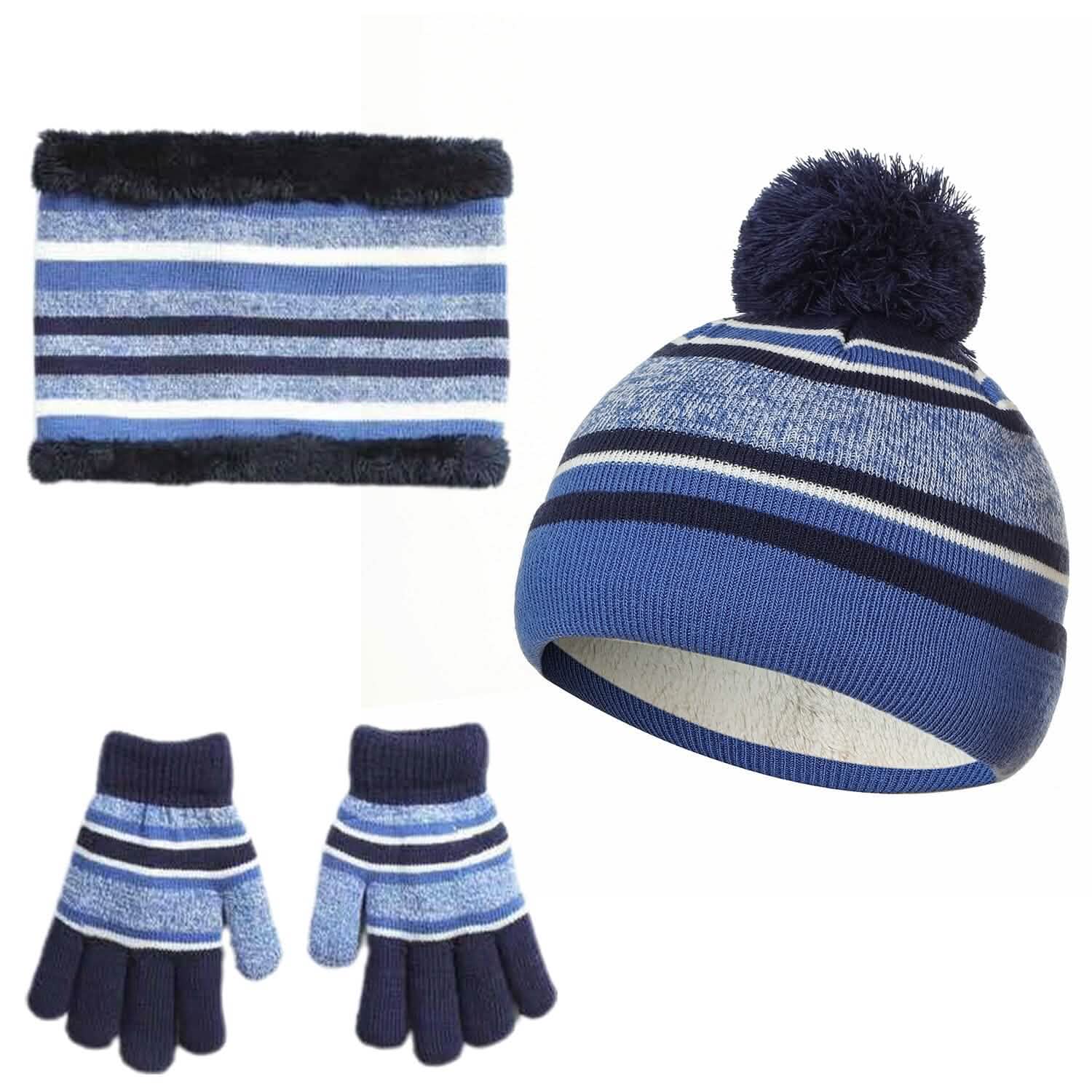 Ensemble 3 pièces : Bonnet et gants chauds en tricot d'hiver pour enfants de 4 à 7 ans