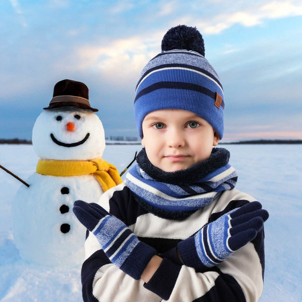 Ensemble 3 pièces : Bonnet et gants chauds en tricot d'hiver pour enfants de 4 à 7 ans