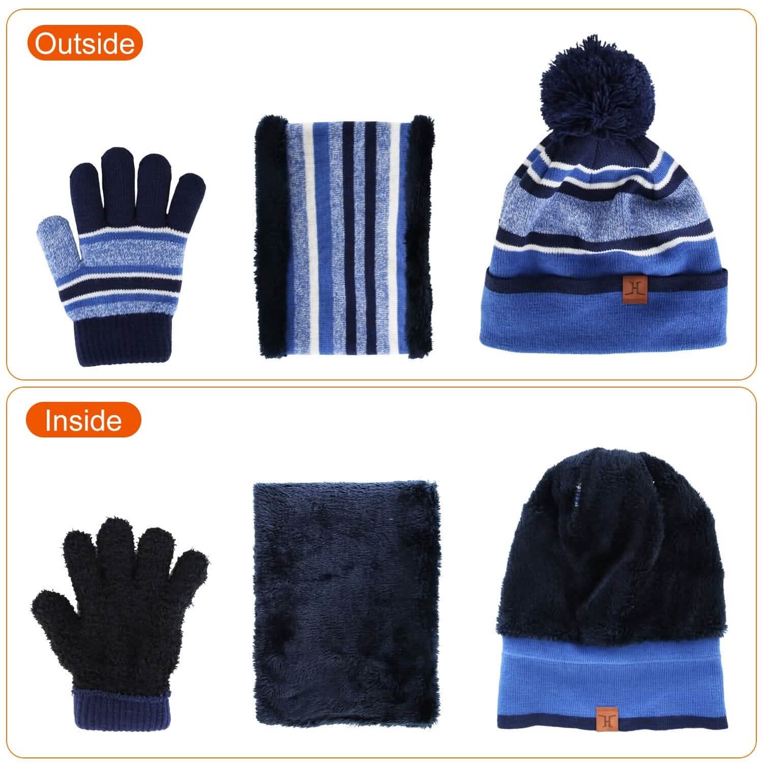 Ensemble 3 pièces : Bonnet et gants chauds en tricot d'hiver pour enfants de 4 à 7 ans