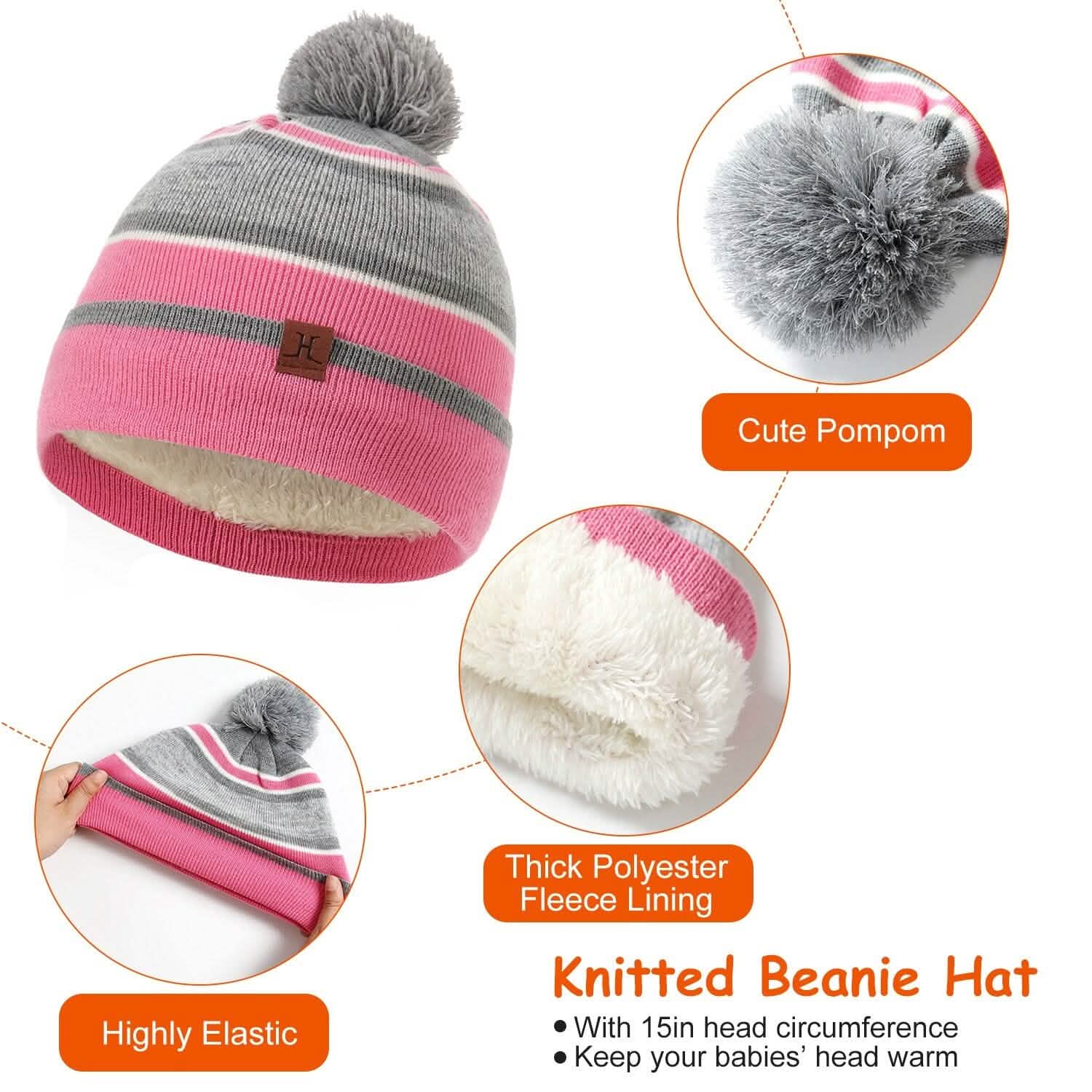 Ensemble 3 pièces : Bonnet et gants chauds en tricot d'hiver pour enfants de 4 à 7 ans