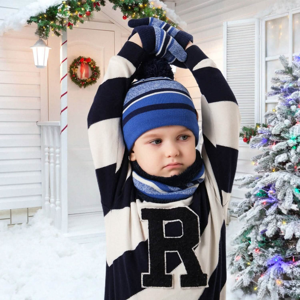 Ensemble 3 pièces : Bonnet et gants chauds en tricot d'hiver pour enfants de 4 à 7 ans