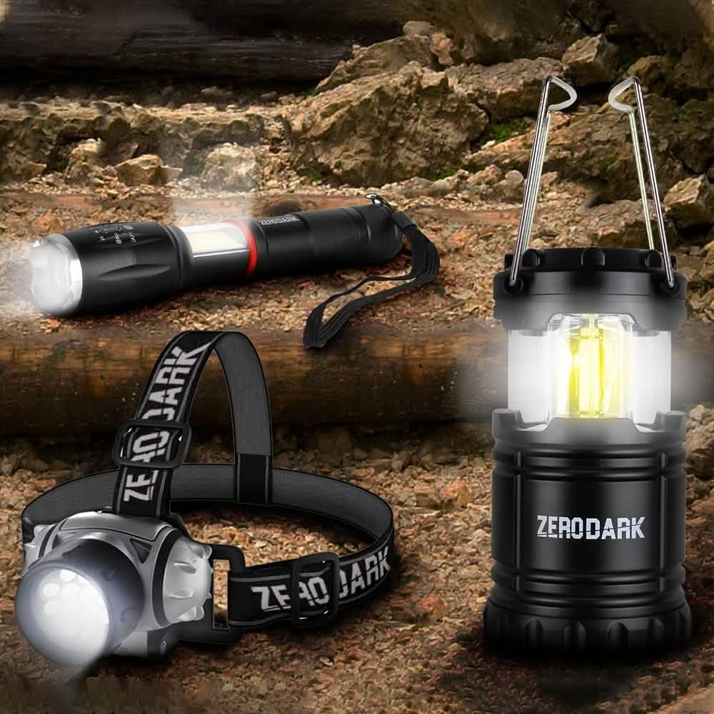 Ensemble de 3 pièces : lampe de poche tactique ZeroDark, lanterne et lampe frontale