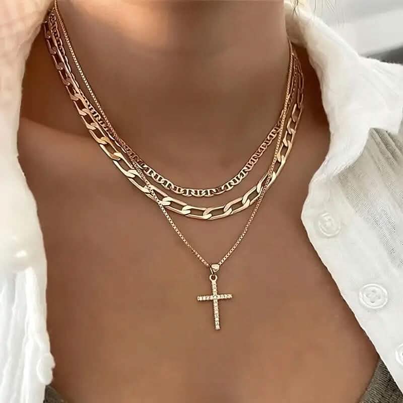 Ensemble de 3 colliers superposables rétro de luxe en cristal artificiel pour femme