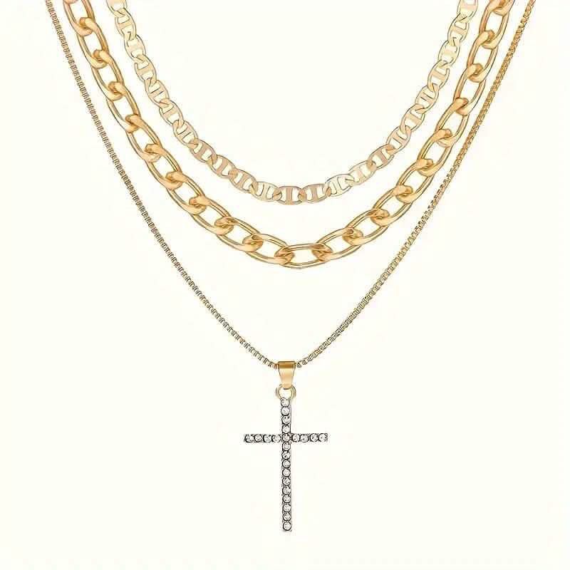 Ensemble de 3 colliers superposables rétro de luxe en cristal artificiel pour femme