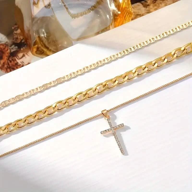 Ensemble de 3 colliers superposables rétro de luxe en cristal artificiel pour femme