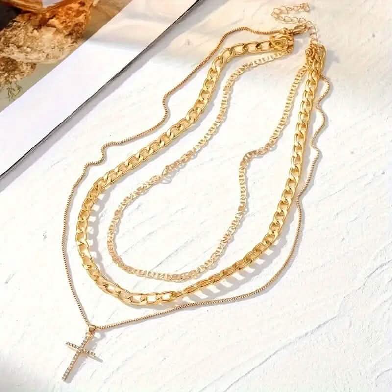 Ensemble de 3 colliers superposables rétro de luxe en cristal artificiel pour femme
