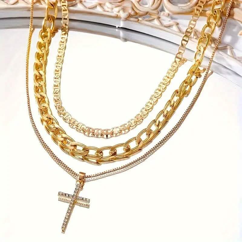 Ensemble de 3 colliers superposables rétro de luxe en cristal artificiel pour femme