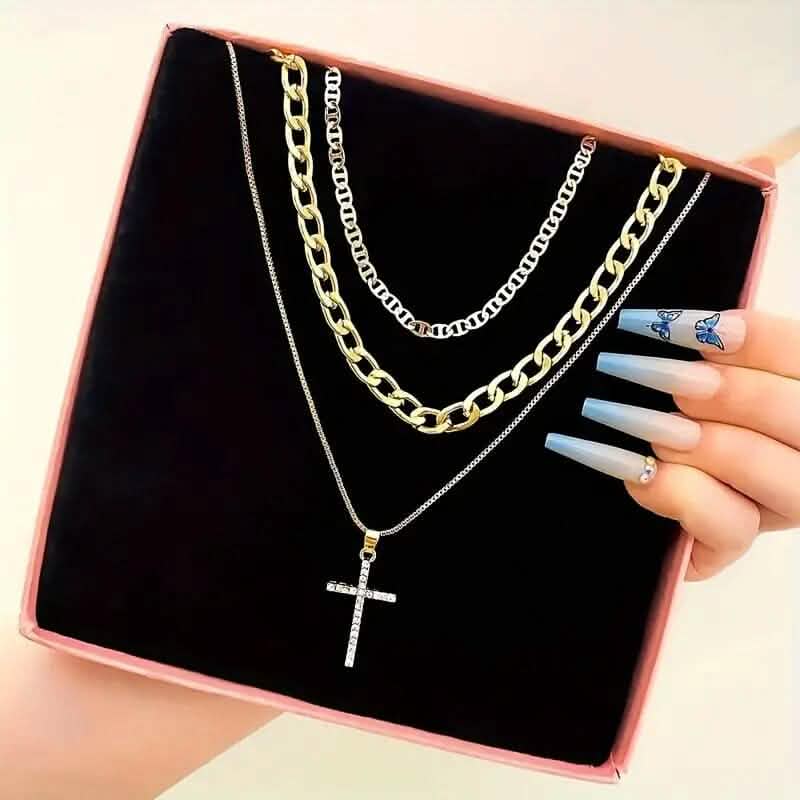 Ensemble de 3 colliers superposables rétro de luxe en cristal artificiel pour femme