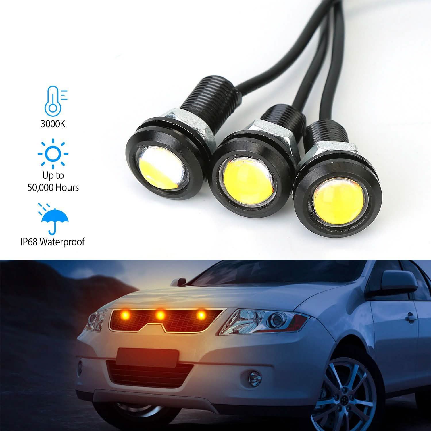 Lot de 3 : Feux LED Œil d'aigle ambrés