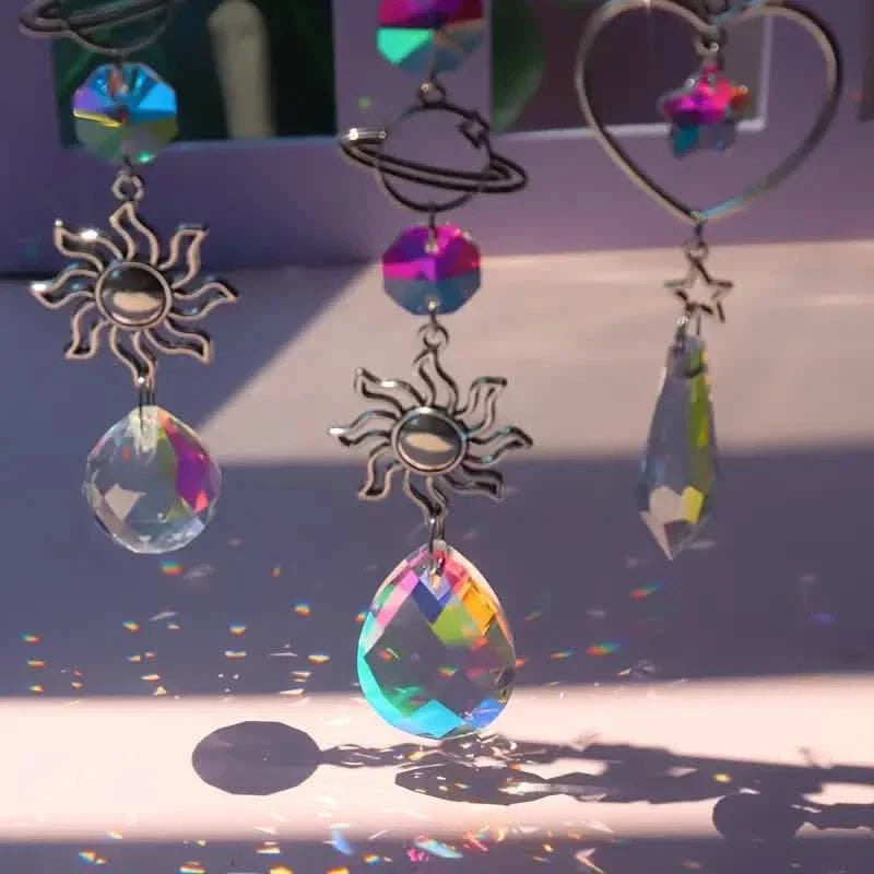 Lot de 3 : Attrape-vent en cristal pendentif capteur prismes de diamant
