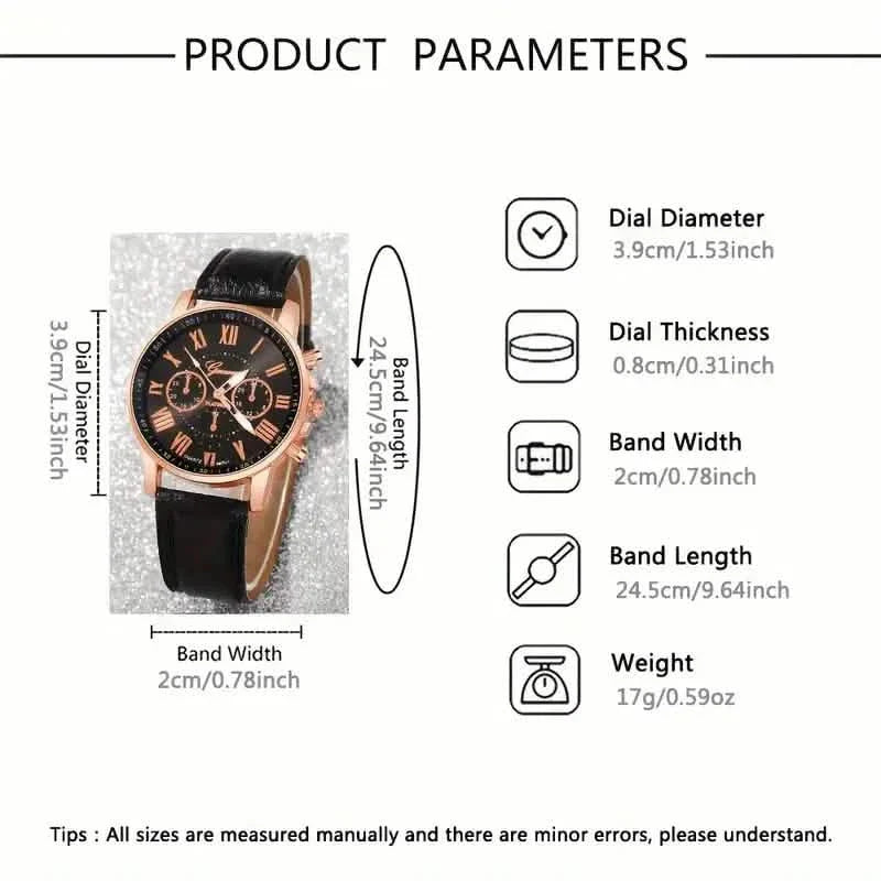 3 pièces : Montres à quartz romaines pour femmes – Cadran rond tendance avec bracelet en similicuir