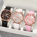 3 pièces : Montres à quartz romaines pour femmes – Cadran rond tendance avec bracelet en similicuir