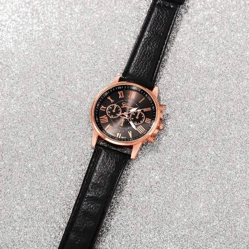 3 pièces : Montres à quartz romaines pour femmes – Cadran rond tendance avec bracelet en similicuir