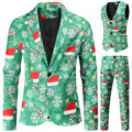 Ensemble 3 pièces : Costumes de Noël moches amusants pour hommes - Costume de Noël complet : Comprend une veste, un pantalon